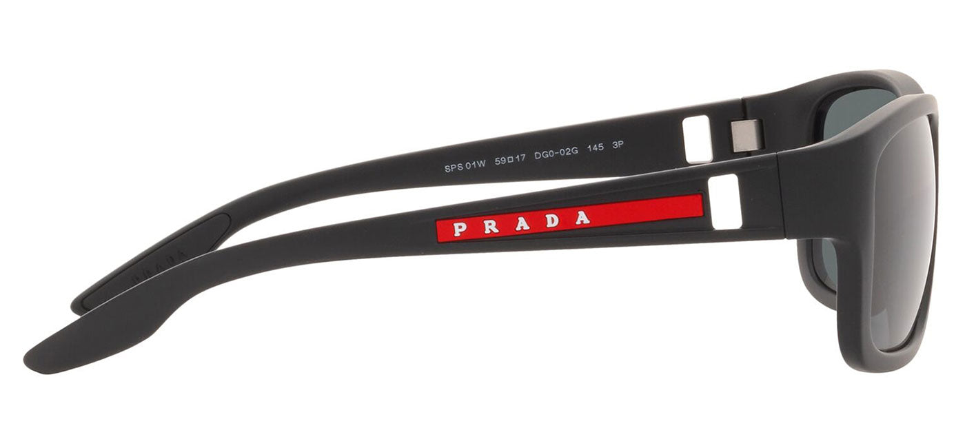 Prada Linea Rossa PS 01WS Sunglasses - Black Rubber / Dark Grey Polarised
