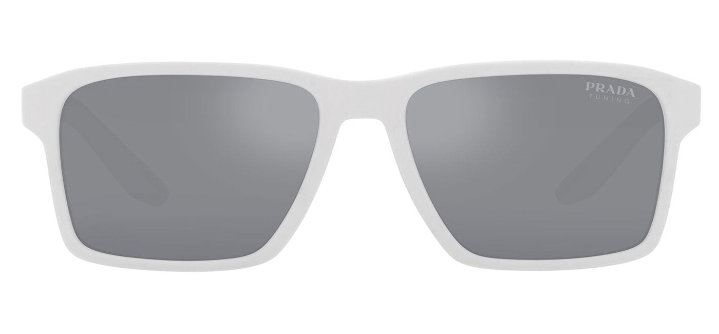 Prada Linea Rossa PS 05YS Sunglasses - White Rubber / Light Blue Mirror Silver