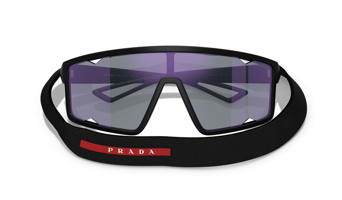 Prada Linea Rossa PS A03S Sunglasses - Matte Black / Dark Blue Mirror Violet
