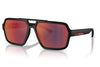 Prada Linea Rossa PS A06S Sunglasses - Black Rubber / Dark Grey Mirror Blue / Red
