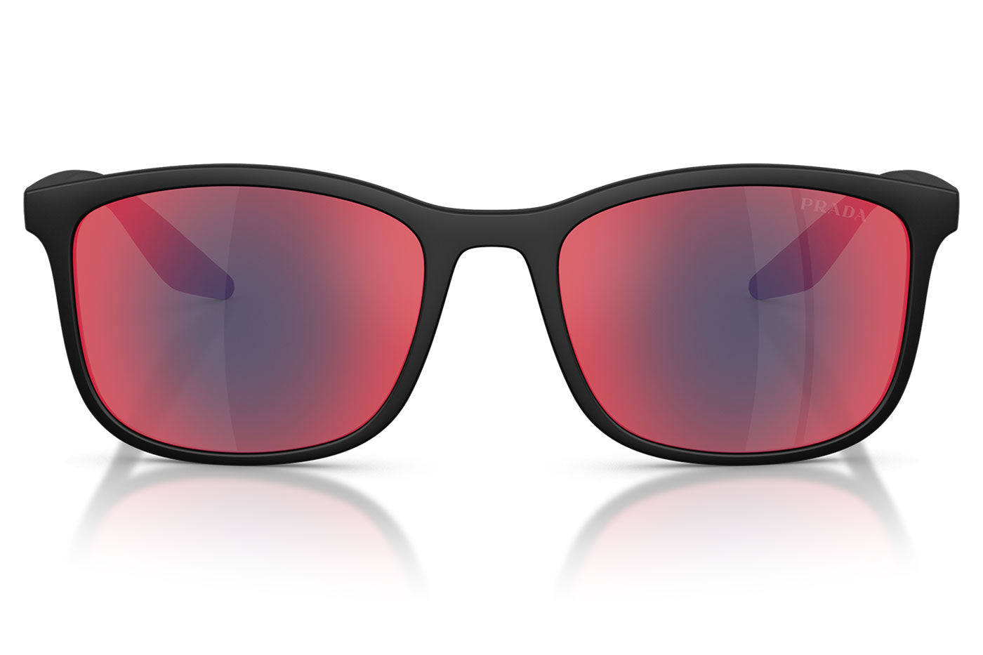 Prada Linea Rossa PS A08S Sunglasses - Matte Black / Dark Grey Mirror Blue / Red