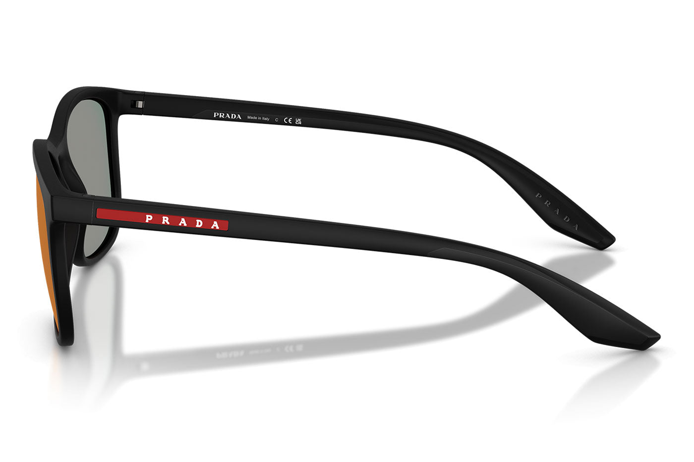 Prada Linea Rossa PS A08S Sunglasses - Matte Black / Dark Grey Mirror Blue / Red