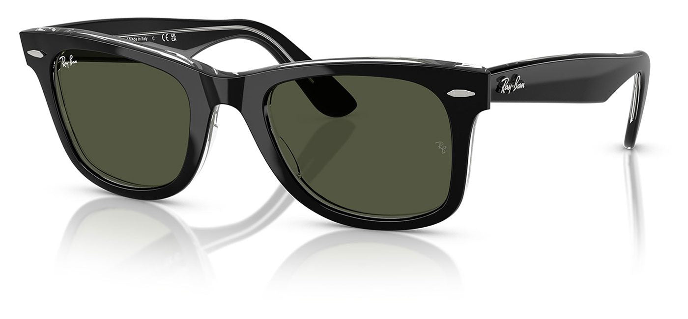 Ray-Ban RB2140 Original Wayfarer Sunglasses - Black On Transparent / Green