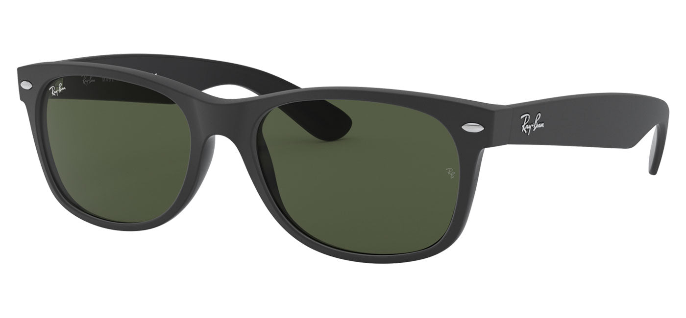 Ray-Ban RB2132 New Wayfarer Sunglasses - Rubber Black on Shiny Black / Green