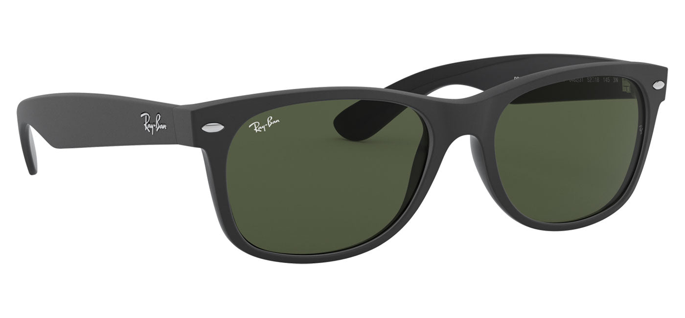 Ray-Ban RB2132 New Wayfarer Sunglasses - Rubber Black on Shiny Black / Green