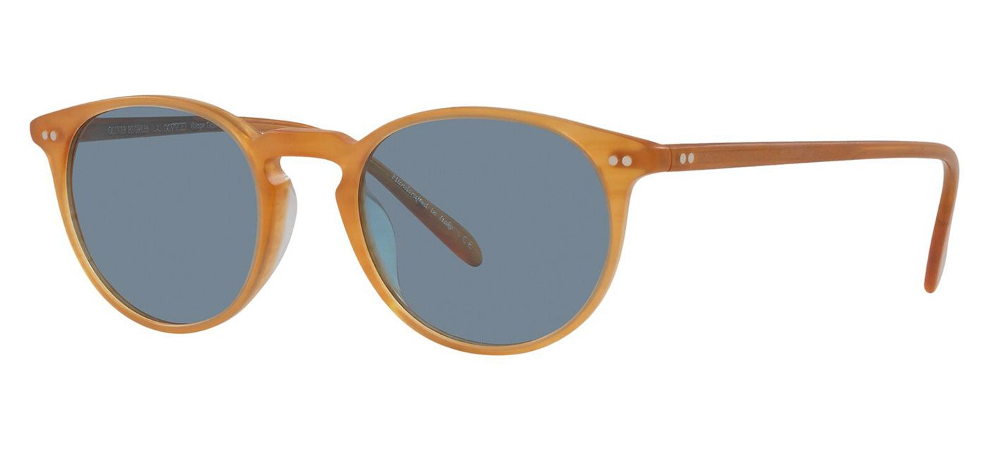 Oliver Peoples OV5004SU Riley Sunglasses – Semi Matte Amber Tortoise / Cobalto 1